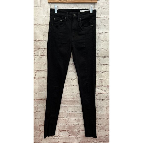 Rag & Bone Womens Jean Black Stretch Denim Skinny Ankle Split Detail Size 24 - Picture 1 of 5